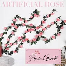 200cm Artificial Rose Flower  Vine Wedding Decor Real Touch Silk Flowers String With Leaves for Home Hanging Garland Decor 10pcs
