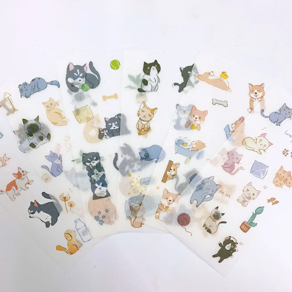

6 Sheets/Pack Cute Cat & Dog Sticker Phone Album Scrapbooking DIY Decor Stick Label Stationery Kids Gift