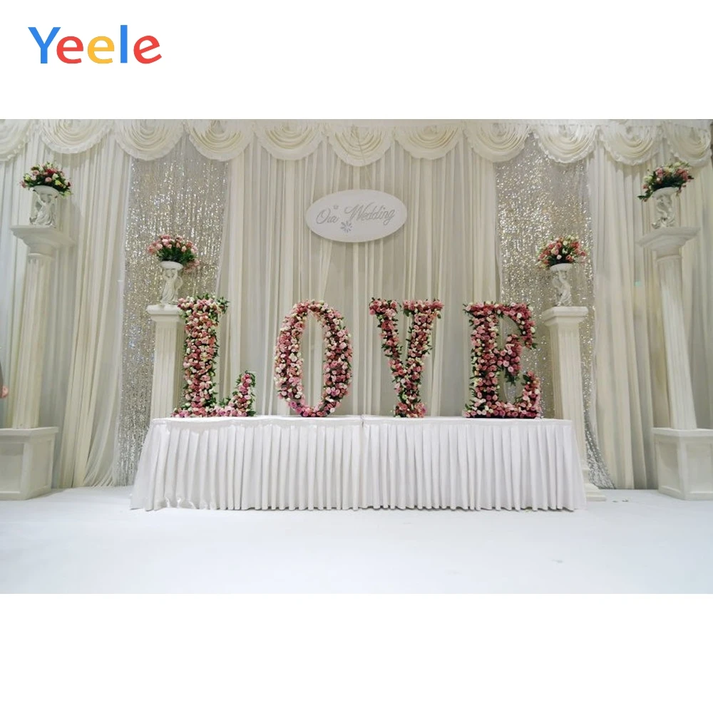 

Yeele Vinyl White Curtain Flowers Romantic Wedding Photocall Photography Background Love Photographic Backdrop Photo Studio