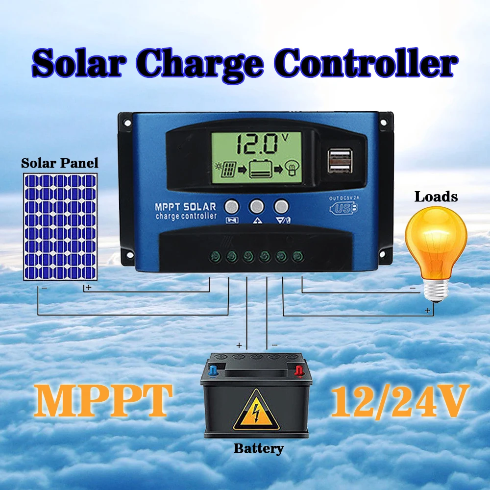 Areyourshop 60A регулятор MPPT солнечной панели Контроллер заряда 12 V/24 V Авто отслеживания фокуса