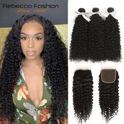 Malaysian Jerry Curly Bundles With Closure Afro Kinky Curly Human Hair Weave 2 3 Bundles With Lace Closure Non-remy Rebecca Hair Malaysian Jerry Curly Bundles With Closure Afro Kinky Curly Human Hair Weave 2 3 Bundles With Lace Closure Non-remy Rebecca Hair