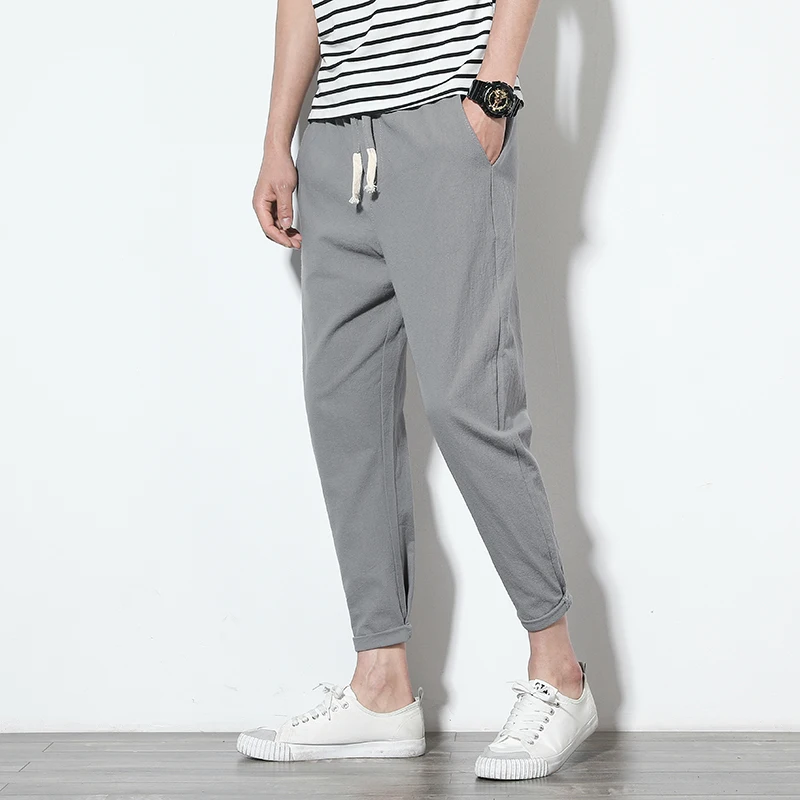 2019 new high quality men's summer casual pants pure harem pants linen linen nine pants men's beam feet slim sports pants 2019 new high quality men's summer casual pants pure harem pants linen linen nine pants men's beam feet slim sports pants