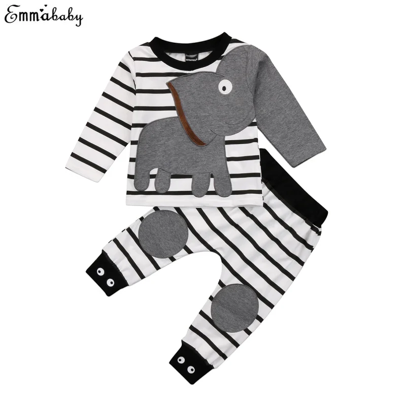 2pcs Set Elephant Newborn Toddler Kids Baby Girl Boy Clothes Long