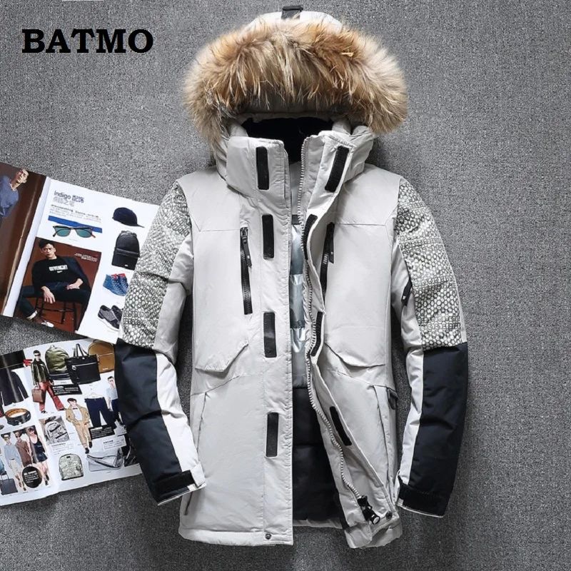 Batmo 2018 Новое поступление Зима Высокое качество белый утиный пух енота меховой