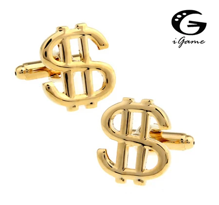 iGame High Quality Men Shirt Designer Cuff links Retail Copper Material Golden US Dollar Design CuffLinks Free Shipping | Украшения и