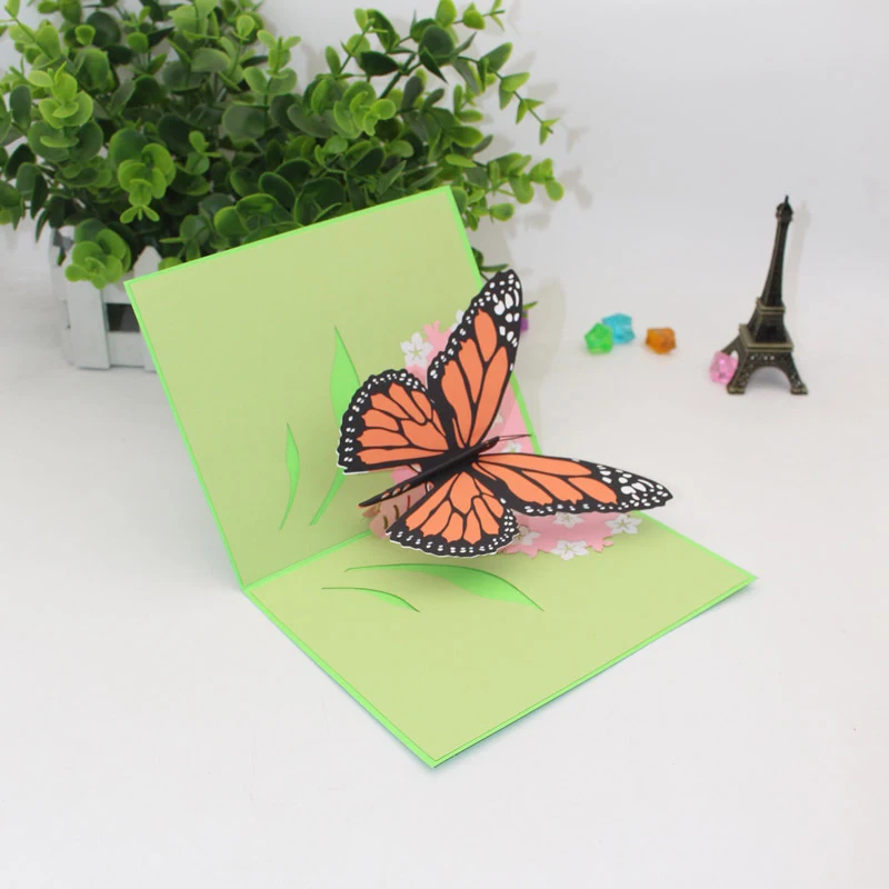 

3D Laser Cut Handmade Colorful Butterfly Paper Invitation Greeting Cards + Envelope Mother's Day Kids Girlfriend Birthday Gift