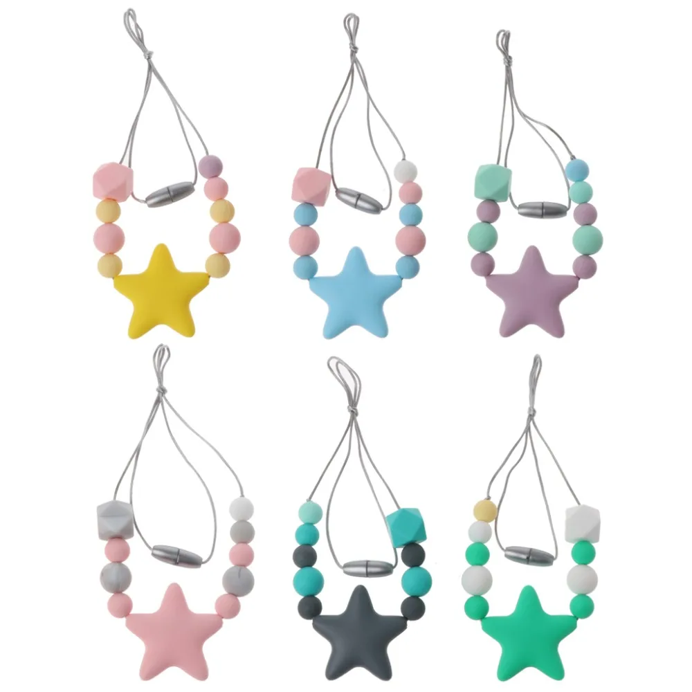 

1PC Silicone Teething Necklace With Chew Beads For Baby Teethers BPA Free Mommy Nursing Necklace Infant Toy