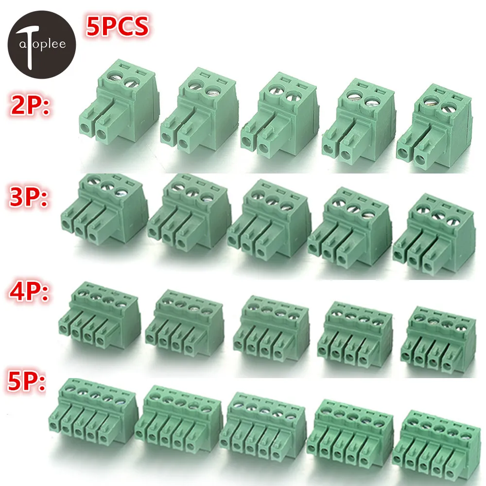 

5PCS 2P/3P/4P/5P 3.5MM Plug-in PCB Male Terminal Block Connector 28-16AWG Straight Pin Screw Lock Connecting Terminals
