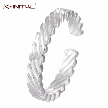Kinitial 1Pcs Trendy Wide Twisted Rope Ring 925 Silver Fashion Finger Jewelry Tail Rings for Women Bohemian Gift Free shipping