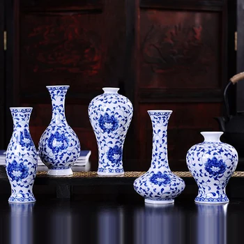 

Traditional Chinese Blue White Porcelain Vase Ceramic Flower Vases Vintage Home Decoration G