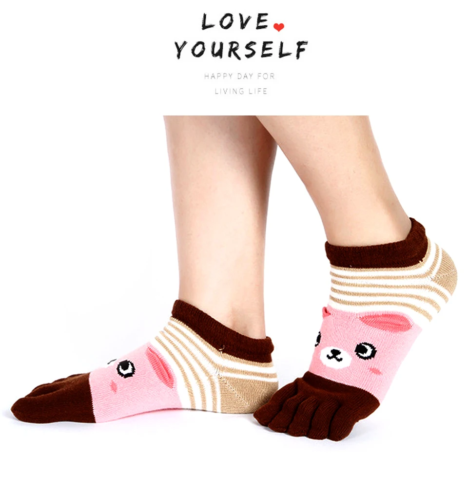 5pairslot Five Finger Toe Socks Cotton Polyester Winter Funny Socks Fashion Cute Cartoon Breathable For Girls Women Female (3)