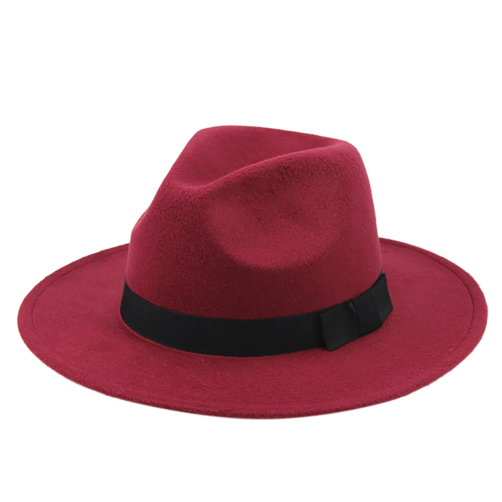 

5 Colors Wool Fedora Panama Hat Men Women Winter Wide Brim Felt Church Jazz Cap Ribbon Elegant Trilby Hats Black Red Vintage Hot