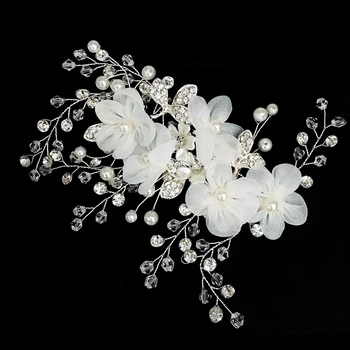 

Handmade Pearl Wedding Hair Flower Crystal Bridesmaid Hair Vine Rhinestone Bridal Head Piece Bead Bride Headdress For Prom Party
