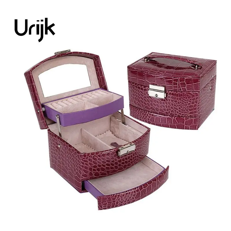 

Urijk 3 Layers Leather Jewelry Organizer With Mirror Lock Storage Boxes Jewelry Box Multi Cosmetic Casket Container Home Travel