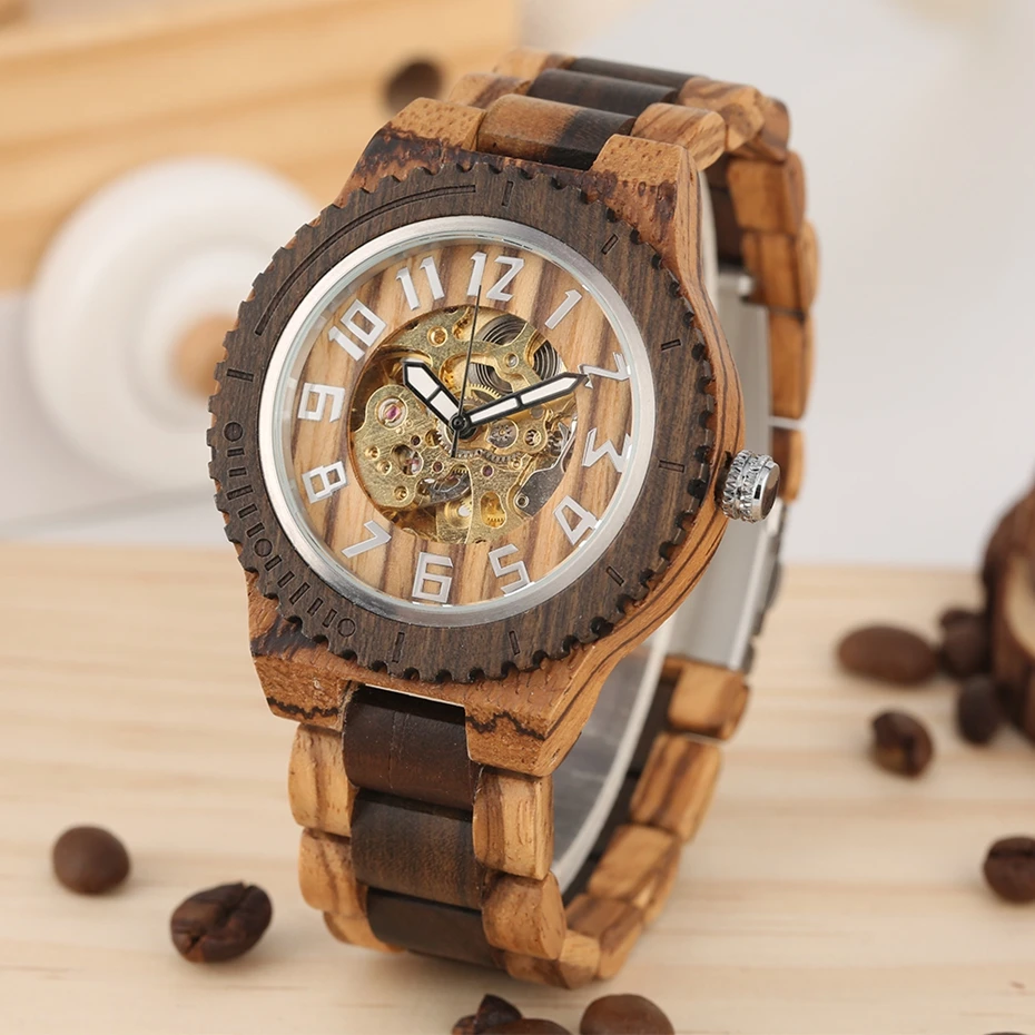 en arabes horloge Royal automatiques de Montres chiffres reloj montre rabais pleine luxe YISUYA bois Dernier hommes Stop118 mécanique bande 11 en arabes horloge Royal 11