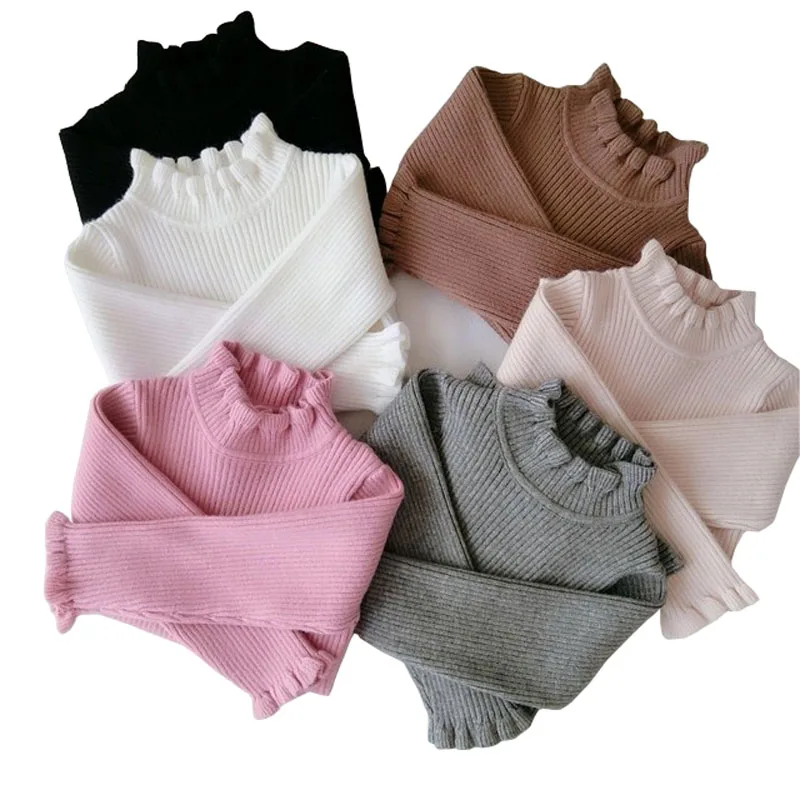 

1-5T Girls Sweater Long Sleeve Soft Cotton Knitted Pullovers Autumn Winter Ruffles Children's Sweaters RT144