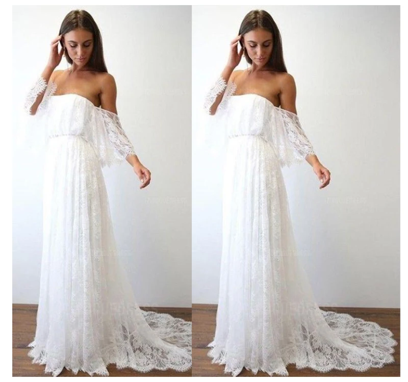 

vestido de noiva Summer Boho Wedding Dresses Off The Shoulder Lace Beach Vintage Princess Wedding Dress Bride robe de mariage