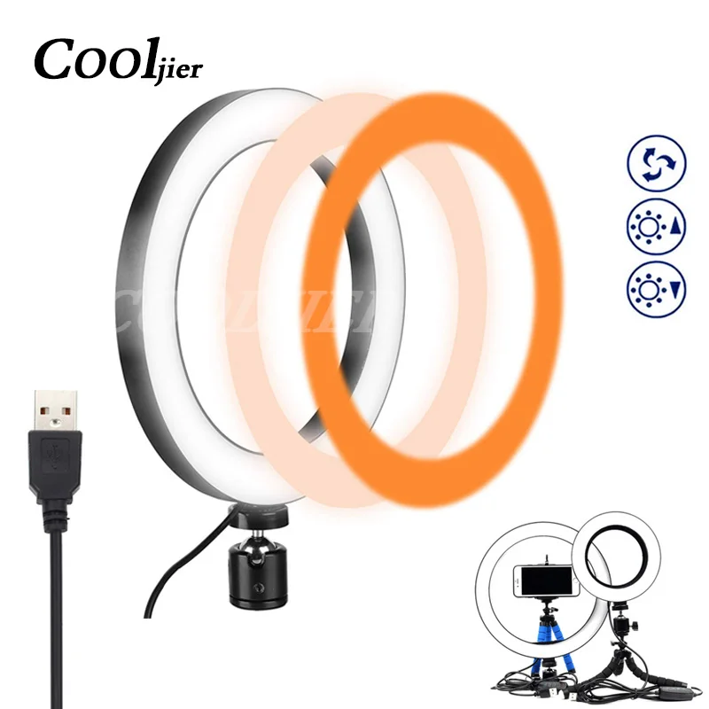 Новинка 2019 кольцевой светодиодный светильник COOLJIER для селфи с USB зарядкой