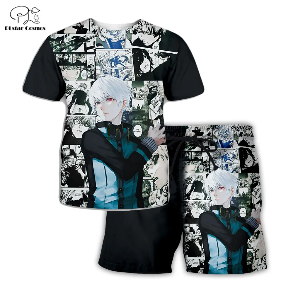 

PLstar Cosmos Summer T Shirts Men Anime Printed Tokyo Ghoul 3D T-Shirt and shorts Mens for boy Tokyo Ghoul Suit TG-01