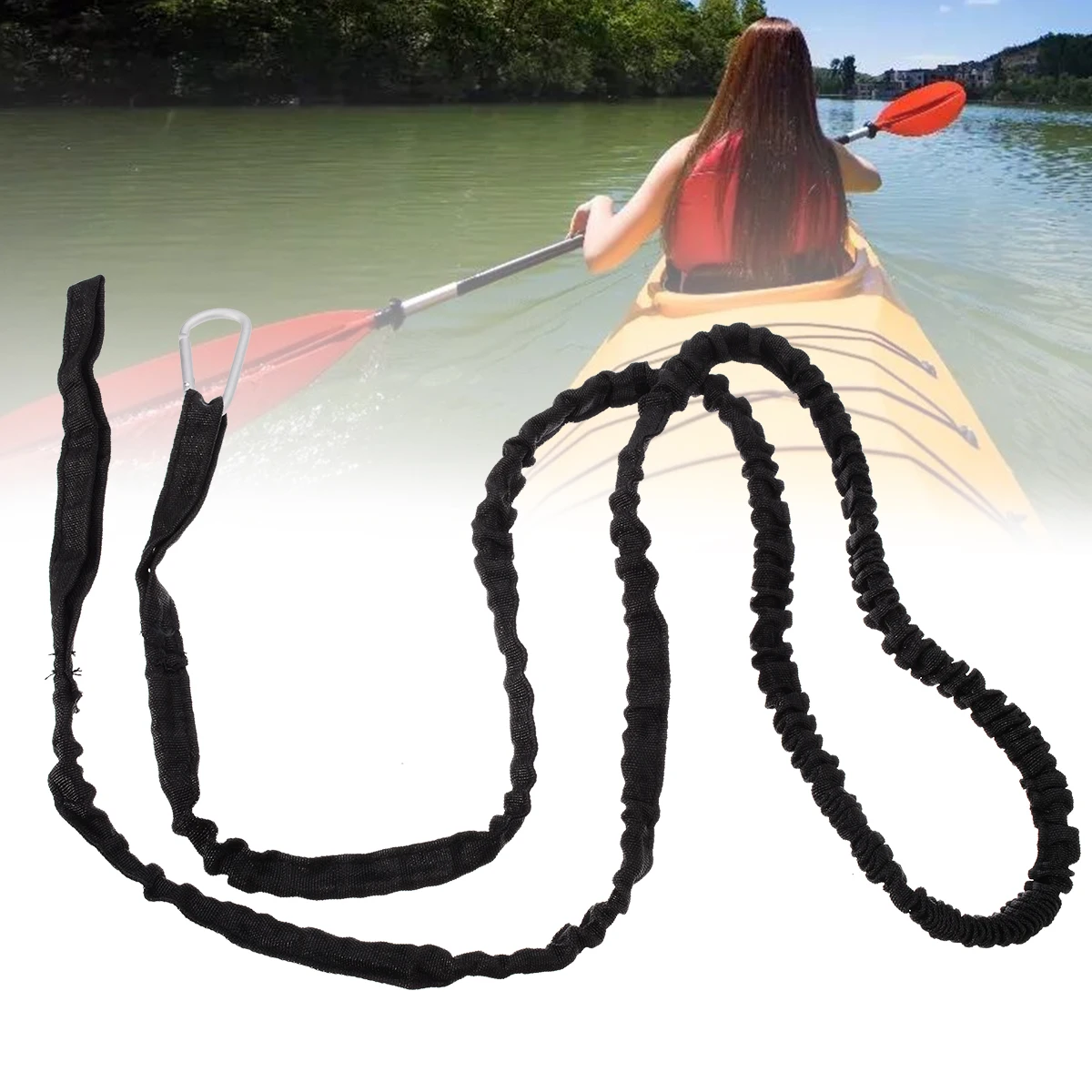 Rowing Boat Elastic Paddle Leash Kayak Canoe Safety Accessories Nylon Cord For Canoe Oars Fishing Rods Black