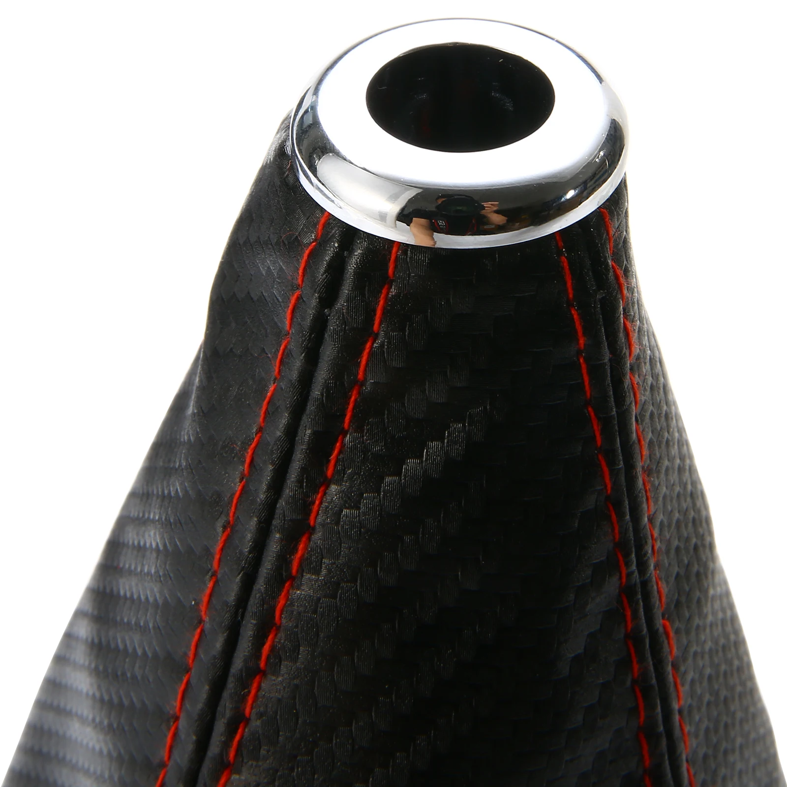 1pcs Shift Boot Cover Gaiter Universal Carbon Fiber Manual Gear Shift Knob Boot Cover Gaiter Red Stitch Black + Red Stitch Line