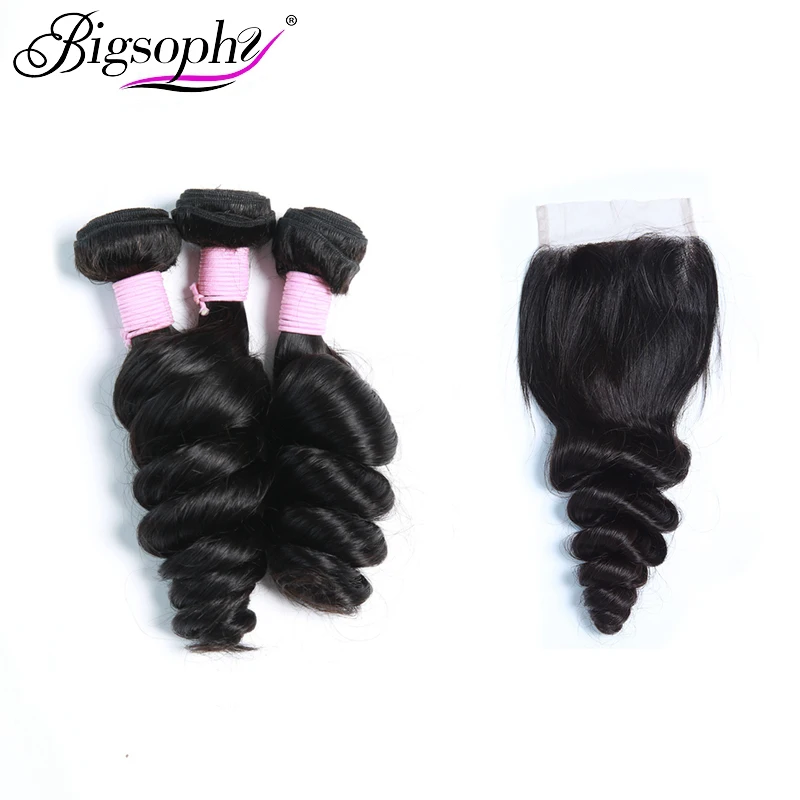 

Bigsophy Hair Peruvian Loose Wave Hair 3Bundle With Closure Free/Middle/Three Part 100% Remy Human Hair Extension Free Shipping