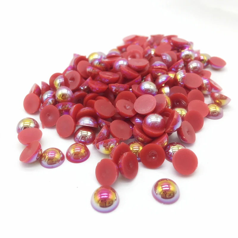 

4 6 8 10mm Red ABS Half Round Pearl Bead Flat Back Scrapbook DIY Jewelry Making