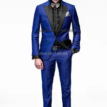 Итальянские мужские костюмы Королевский синий свадебный смокинг пиджак+ брюки+ галстук жениха смокинги мужские свадебные костюмы для шафера на выпускной костюмы