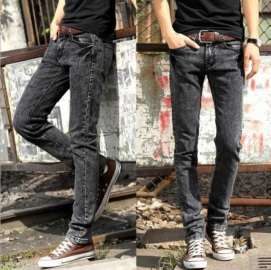 Baratos de marca para hombre vaqueros negros pantalones Calsa Masculina para hombre Slim Fit Denim Jeans pantalones pitillo moda hombre elásticas Jens|pants vest|jeans pants menjean case - AliExpress