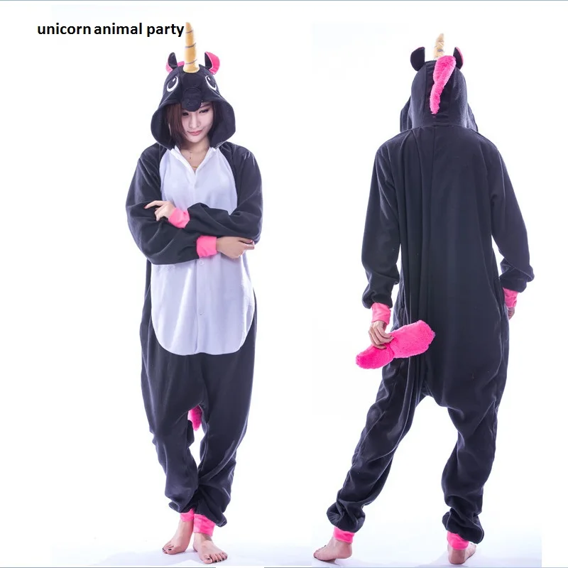 Kigurumi-Pijama de animales para adultos, disfraz de unicornio, negro, monos fiesta Halloween y Navidad -