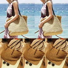 Bolso de mimbre de paja hecho a mano vintage de playa de verano para mujer bolsos de hombro de gran capacidad
