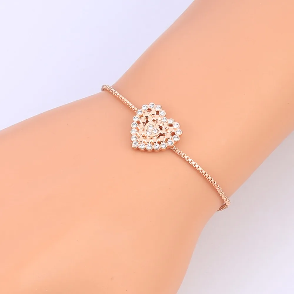 

2018 New Trendy Charm Hollow Heart shaped Rhinestone Bracelets For Women Fashion Simple Adjustable Chain Bracelets Jewelry Gifts