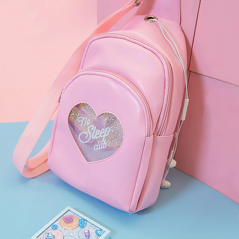Kawaii Fanny поясная сумка для девочек, женская сумка на плечо, ПУ Голограмма, мини-рюкзак, нагрудная сумка, сумка через плечо, ручная сумка, дорожная поясная сумка - Цвет: Розовый