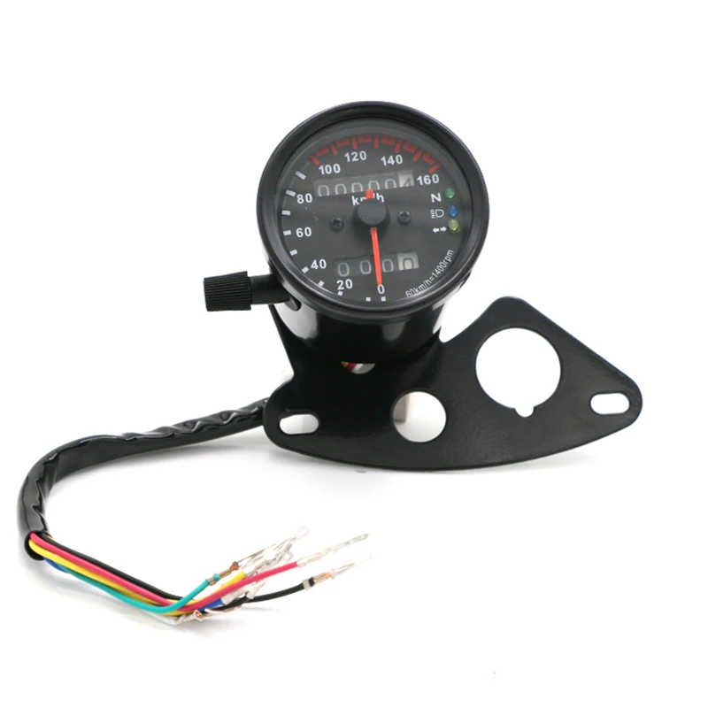 Motorcycle Retro Black Refit Speedometer Tachometer Odometer with Bracket Motorbike Moto Meter Scooter Motor Vintage Instrument