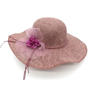 2024 Summer Fashion Women Floppy Linen Sun Hat With Floral Wide Large Brim Caps Beach Travel Foldable Solid Hats UV Protection 1
