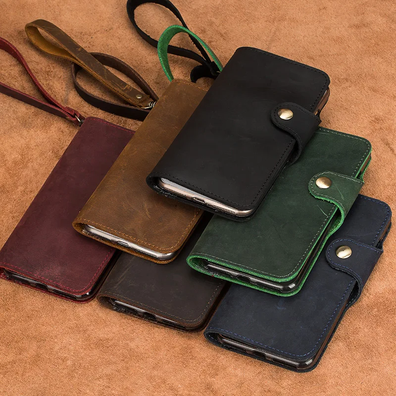 

2018 Retro style flip phone case for Huawei p20 lite case Genuine leather business for Huawei p smart case series phone cover