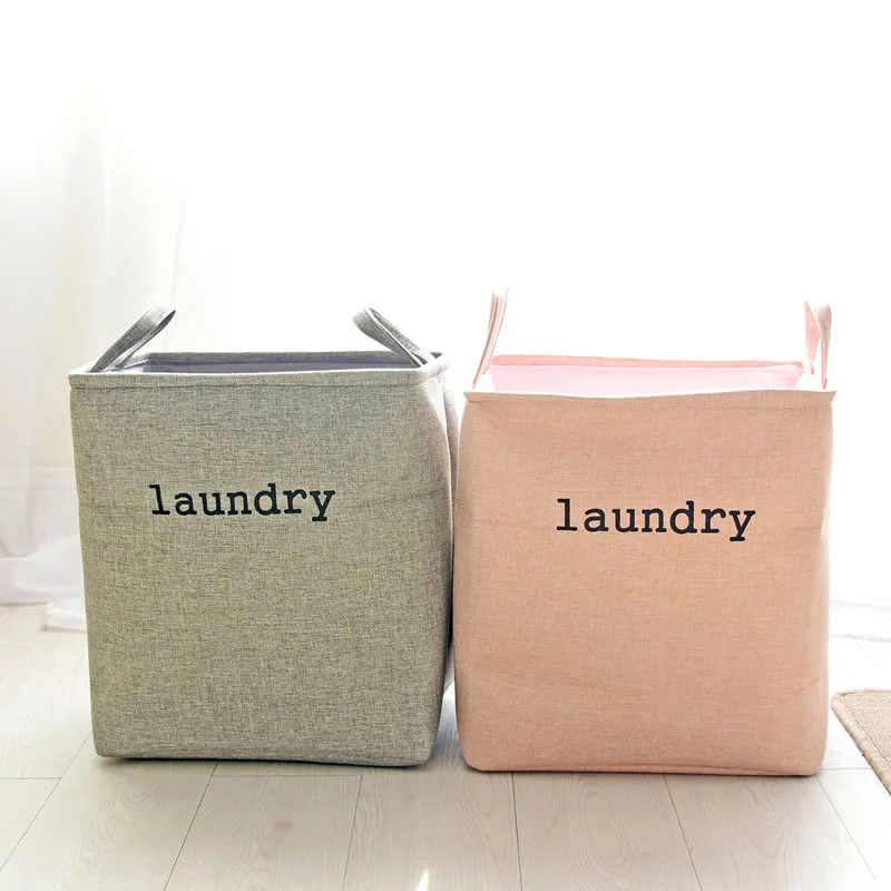 لطي القطن الكتان صندوق تخزين ملابس مربع منظم منزلي ل القذرة الملابس لعب كبيرة حقيبة الغسيل مع مقبض قوي 4 ألوان
