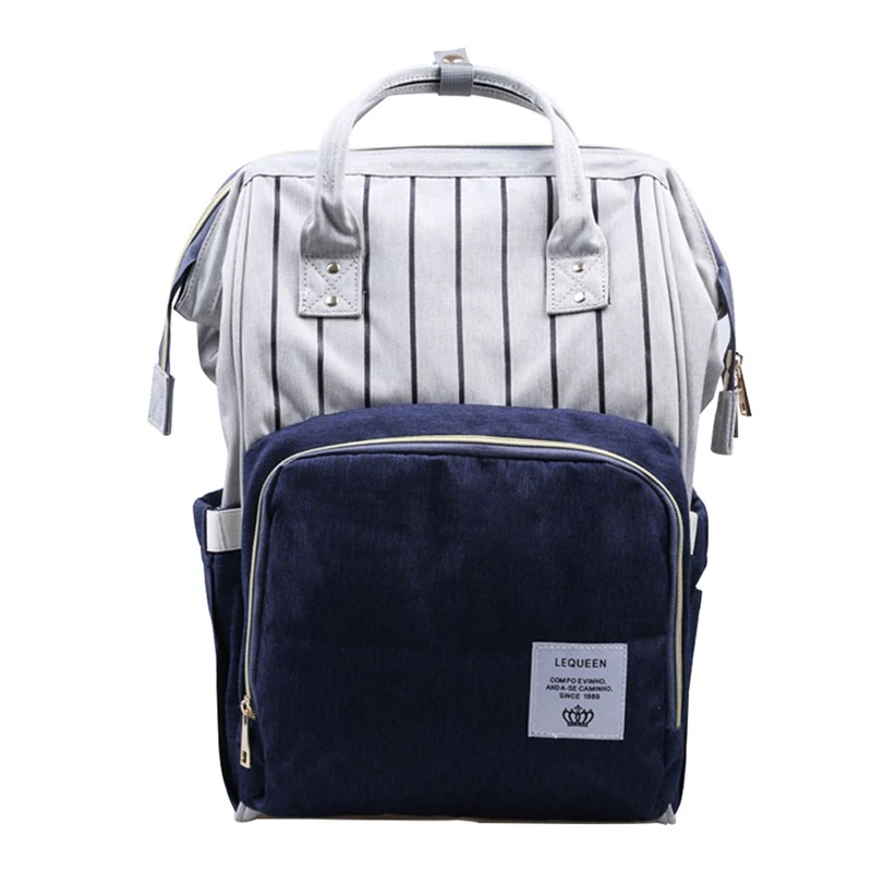 Lequeen полосатая сумка для подгузников, рюкзак, дизайнерская сумка для ухода за ребенком, дорожная сумка для подгузников, органайзер, водонепроницаемая сумка для беременных в стиле пэчворк - Цвет: Синий