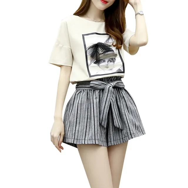 Best Offers P Ammy Fashion Sets Ladies Girls Solid O-neck Top Striped Elastic Waist Shorts two-piece Suit Plus Size Casual Sets Best Offers P Ammy Fashion Sets Ladies Girls Solid O-neck Top Striped Elastic Waist Shorts two-piece Suit Plus Size Casual Sets