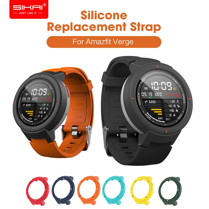 

SIKAI Smart Watch Strap for Amazfit Verge Silicone band replacement bracelet and Case Protective PC Bumper for Xiaomi Huami 3