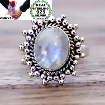 

OMHXZJ Wholesale European Fashion Woman Man Party Wedding Gift Silver Black White Round Moonstone Taiyin Ring RR319