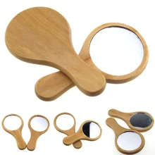 Nuevo espejo de madera Natural espejo de mano de madera espejo Vintage portátil compacto maquillaje vanidad espejo de mano con mango para viajes de las mujeres