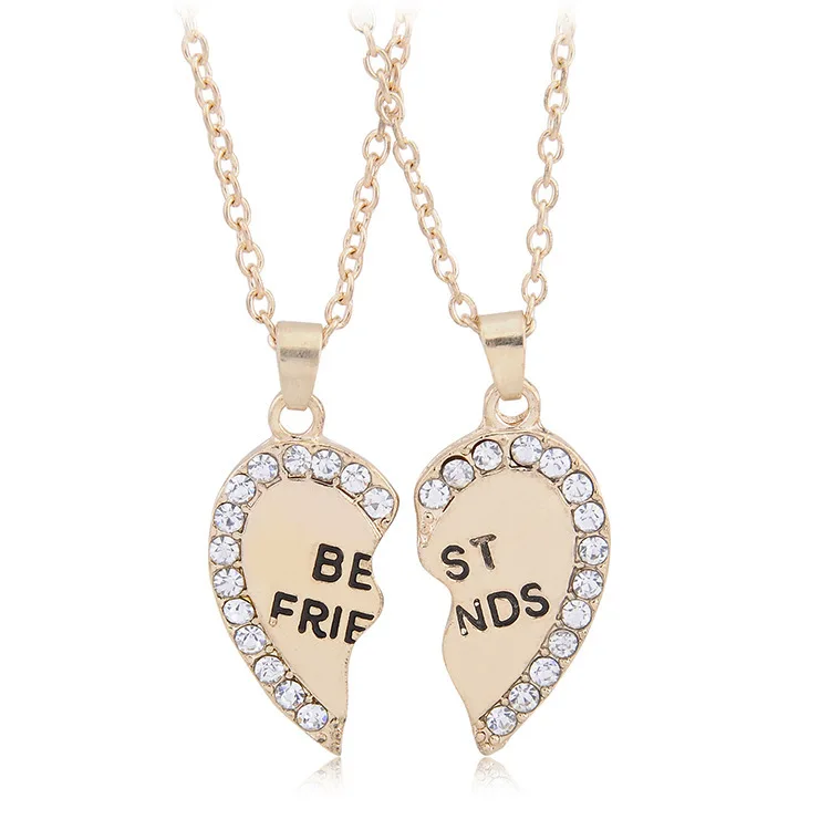 Any Two Names Two Chains Necklace Forever Best Friends BFF Couples Breakable Heart Pendant