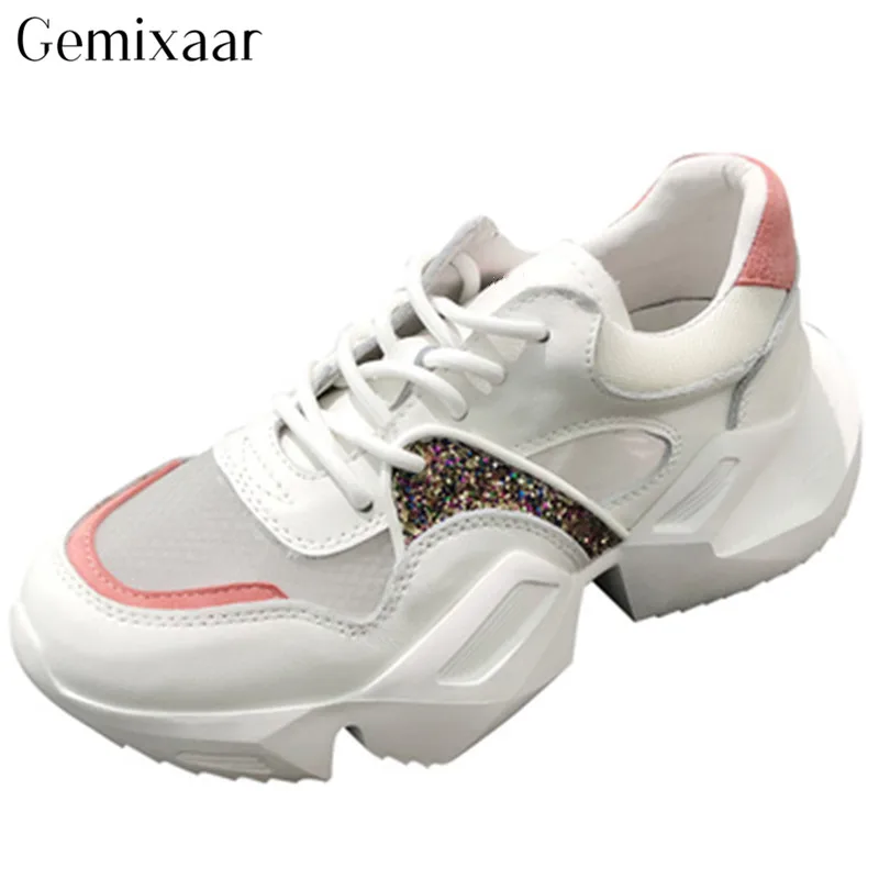 

Hot Sneakers Mesh Air Shoes Woman Mixed Color Round Toe Cross Tied Vulcanize Shoes Flats Women Chunky Sneakers Runway Shoes