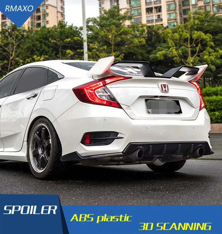 

For Civic Spoiler 2016-2018 YF style Material Car Rear Wing Primer Color Rear Spoiler For Honda Civic Spoiler with light