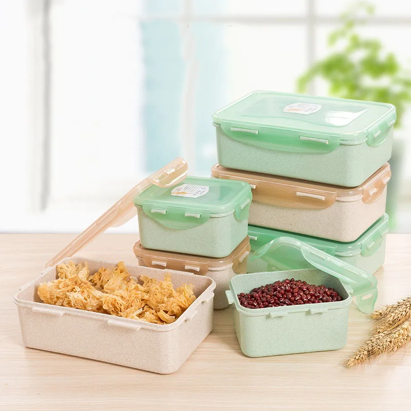 

Mrosaa 1PC Wheat Straw Fiber Lunch Box Refrigerator Microwavable Food Storage Container Leakproof Reusable Tableware Gift