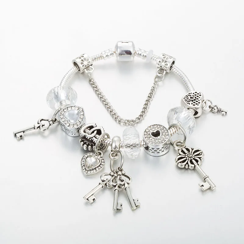 

ANNAPAER Fashion Silver Heart Charm Bracelets For Women Gift Lock & key Pendant Brand Bracelets Bangles DIY Jewelry B19026