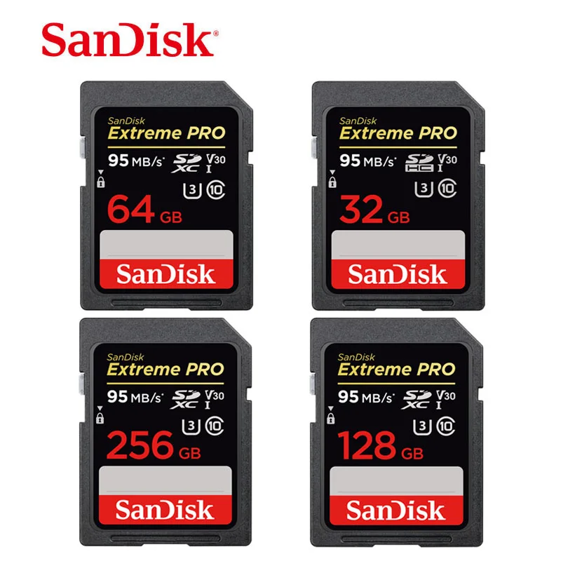SanDisk Original Extreme PRO для DSLR Камера до 95 МБ/с. карты памяти U3 Class 10 256 GB 128 GB 64 GB 32 GB 16 GB 4 K карты памяти