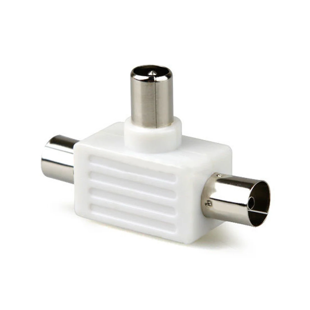 

2 Way TV T Splitter Aerial Coaxial Cable Male to 2x Female Connectors Adapter