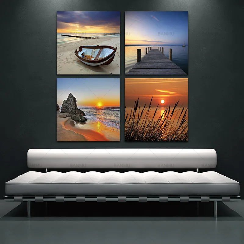 Canvas painting wall art 4 Panel Modern Prints Beach Seascape Painting